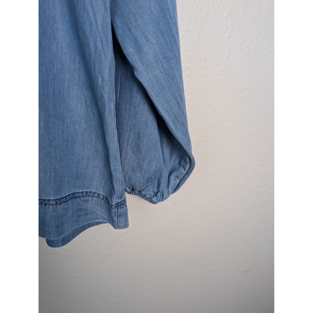 Sundance Womens Blue Tencel Frayed Neck Button Front Raglan Blouse Top Small - Picture 5 of 9